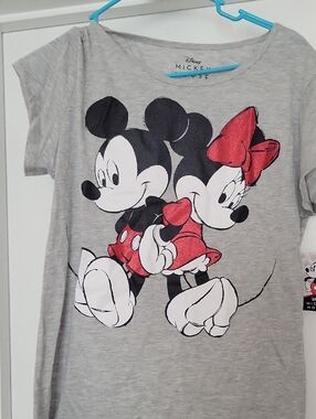 Disney Grey Tee with Mickey & Minnie Red Accents
